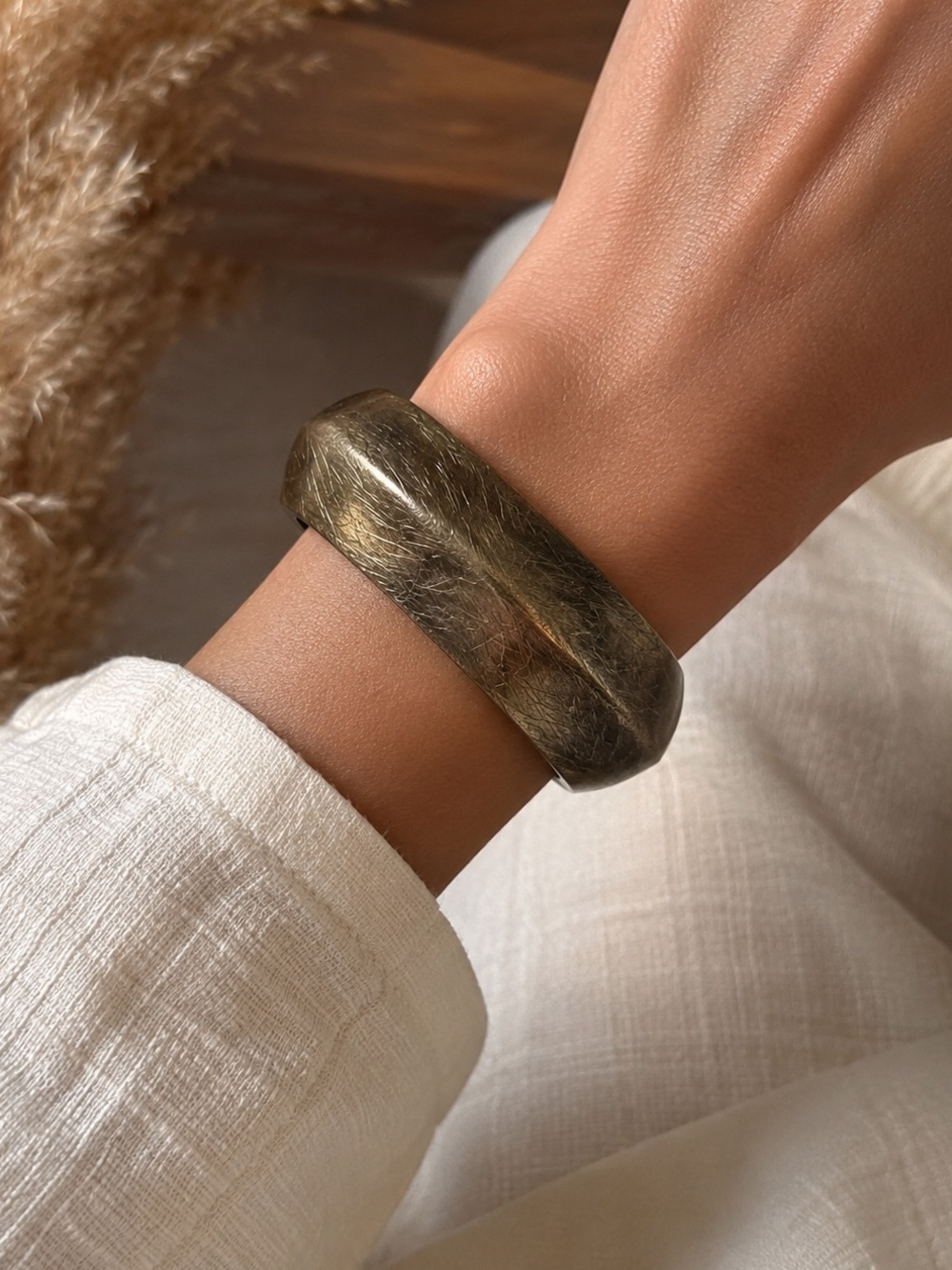Chunky Bronze Tone Hinged Bangle Bracelet